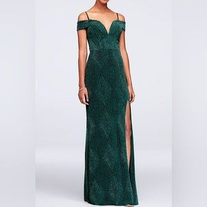 City Triangles deep v-neck cold shoulder glitter sheath gown/Prom Dress (Size 2)